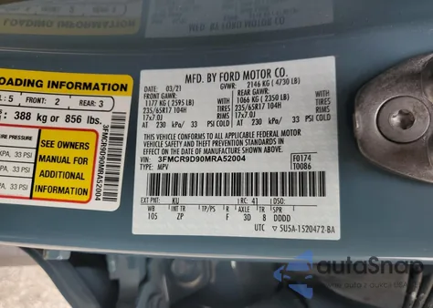 2021 Ford Bronco Sport Badlands из США, поврежденный, VIN 3FMCR9D90MRA52004